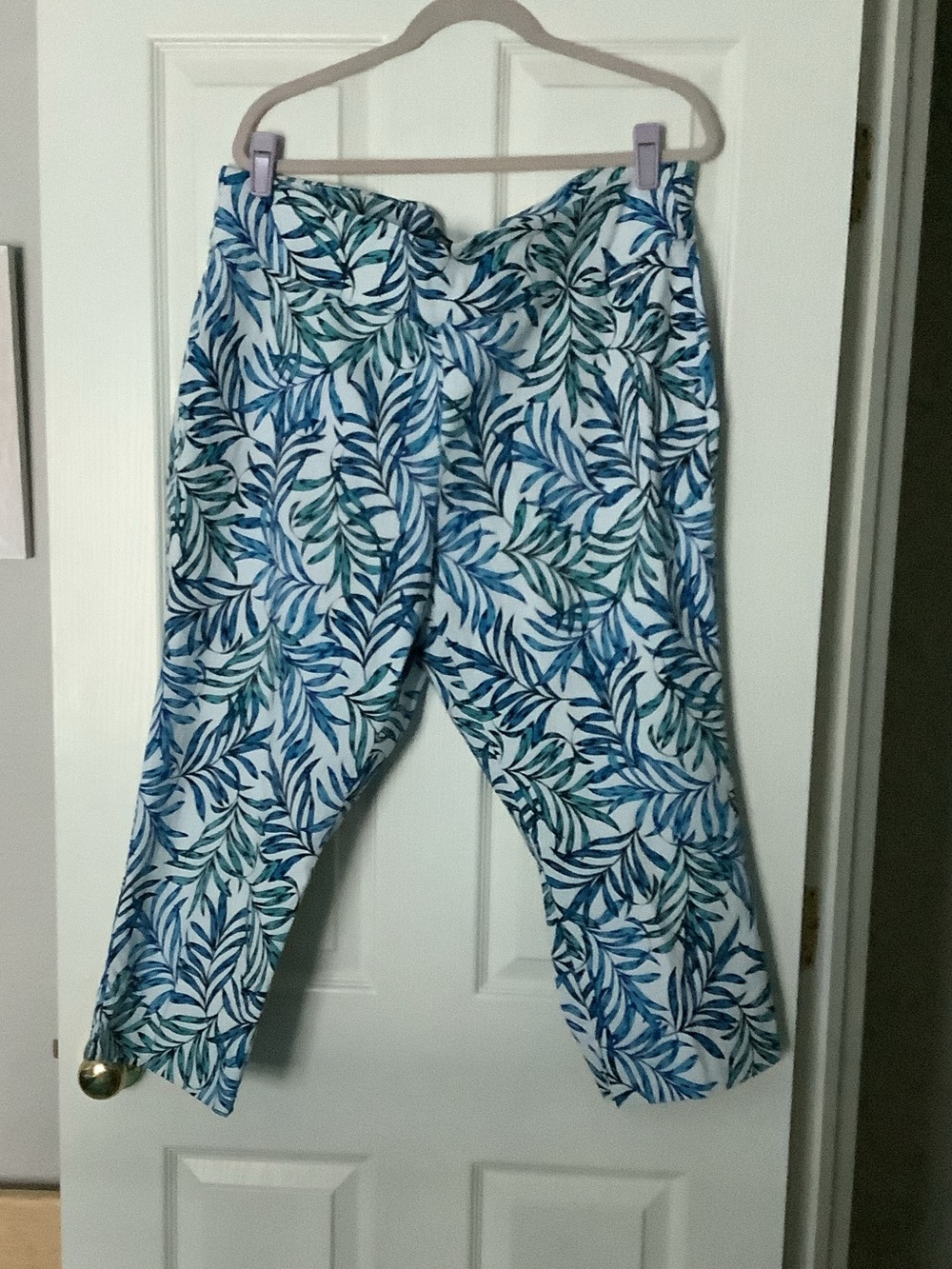 Roz & Ali Blue and Teal Leaf Print capris Size 20